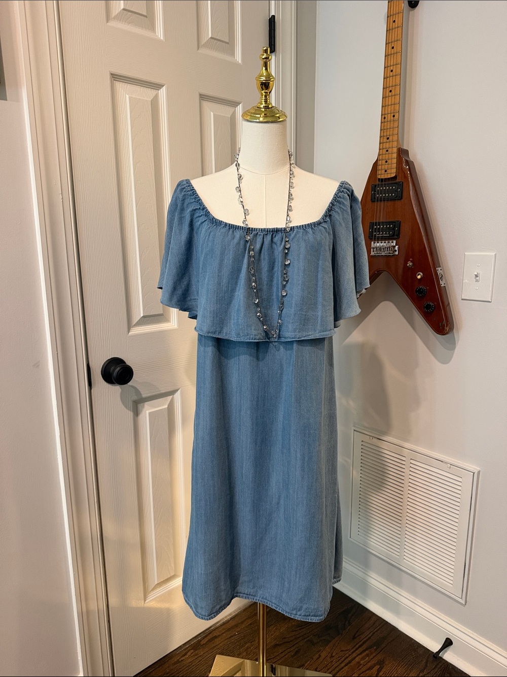 Versona Light Blue Off-Shoulder Midi Dress